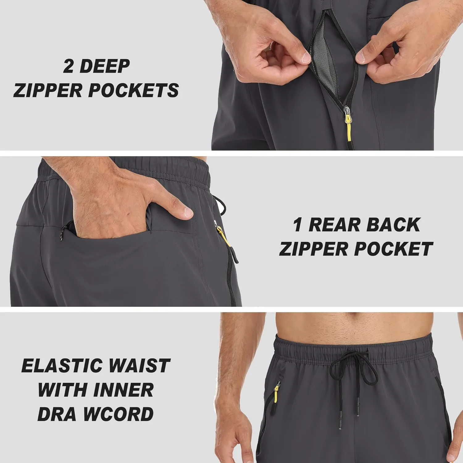 Rapoo Men's Lightweight Pants with Zipper Pockets Quick Dry Workout Athletic Travel Pants