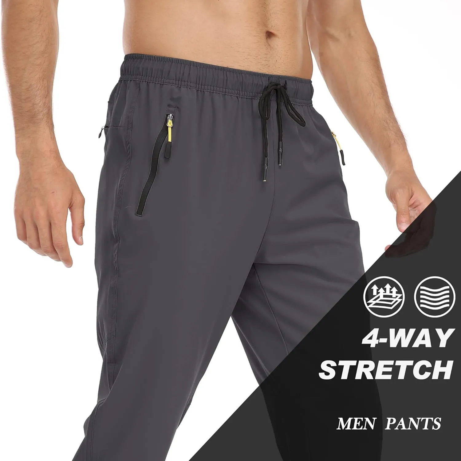 Rapoo Men's Lightweight Pants with Zipper Pockets Quick Dry Workout Athletic Travel Pants