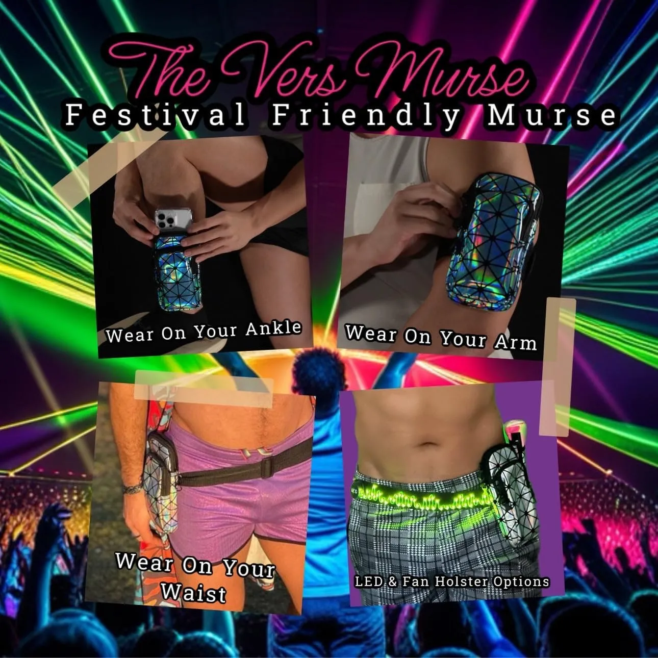 RaveVault Anti-Theft Rave Cell Phone Bag with Locking Zippers, Hidden Pocket – Perfect Phone Pouch for Ravers and Festival Go-ers (Fan Holster   2 Belts)