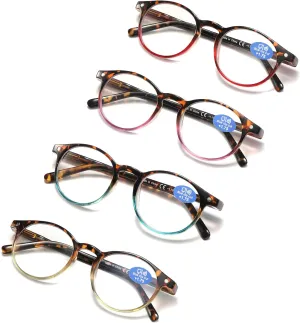 Reading Glasses for Women - Blue Light Blocking Ladies Spring Hinge Readers with Pouches Anti Eyestrain/Glare Women's Computer Eyeglasses (4 Pairs Mix Color, 3.00)