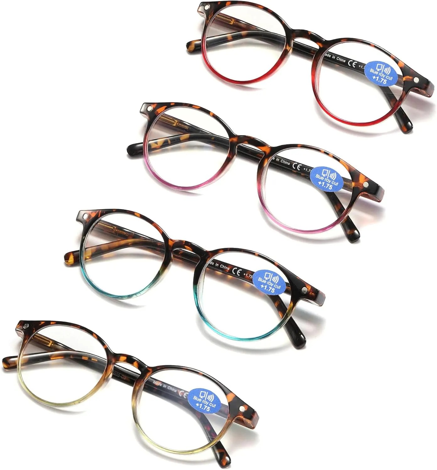 Reading Glasses for Women - Blue Light Blocking Ladies Spring Hinge Readers with Pouches Anti Eyestrain/Glare Women's Computer Eyeglasses (4 Pairs Mix Color, 3.00)