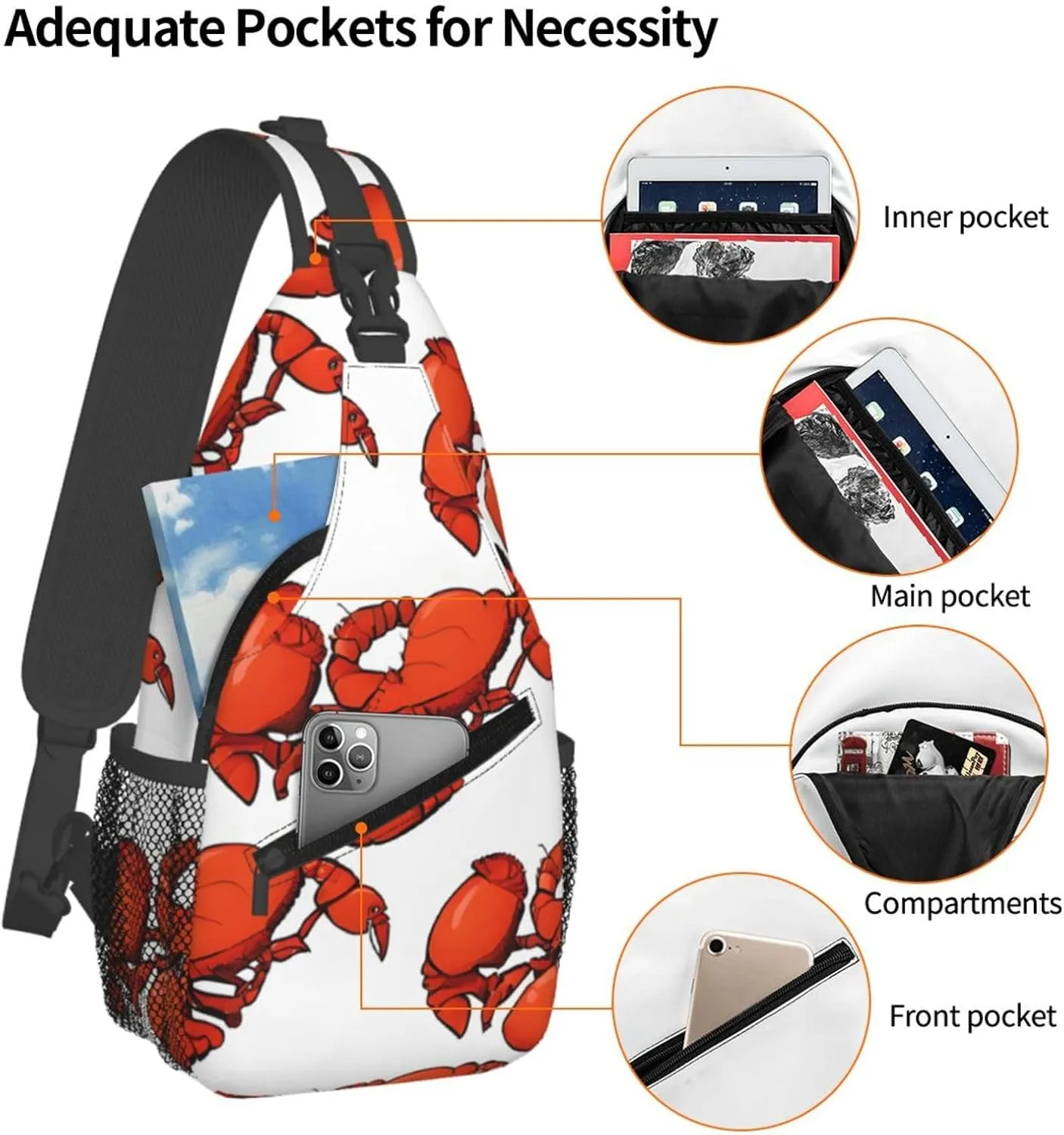 Red Lobster Printed Print Cross Chest Bag Diagonally Durable & Comfortable For Travel And Daily Use