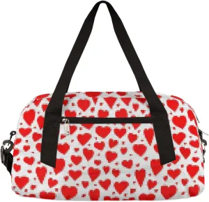 Red Love Heart Valentines Day Kids Duffel Bag for Girls Boys Teens, Heart Pixel Wind Dance Bag Overnight Small Duffel Bag Carry On Weekend Sports Gym Travel Bag for School Practice Gymnastics Ballet