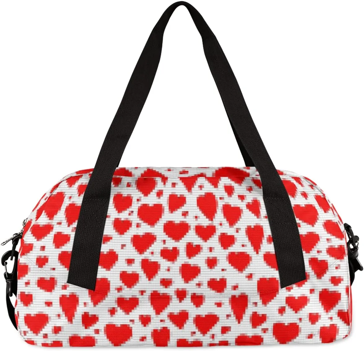 Red Love Heart Valentines Day Kids Duffel Bag for Girls Boys Teens, Heart Pixel Wind Dance Bag Overnight Small Duffel Bag Carry On Weekend Sports Gym Travel Bag for School Practice Gymnastics Ballet
