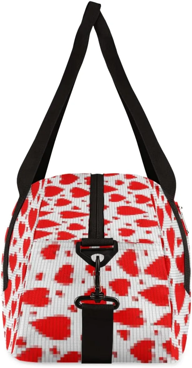 Red Love Heart Valentines Day Kids Duffel Bag for Girls Boys Teens, Heart Pixel Wind Dance Bag Overnight Small Duffel Bag Carry On Weekend Sports Gym Travel Bag for School Practice Gymnastics Ballet