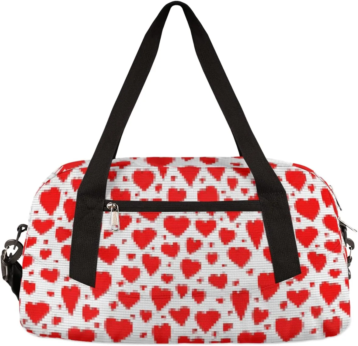 Red Love Heart Valentines Day Kids Duffel Bag for Girls Boys Teens, Heart Pixel Wind Dance Bag Overnight Small Duffel Bag Carry On Weekend Sports Gym Travel Bag for School Practice Gymnastics Ballet