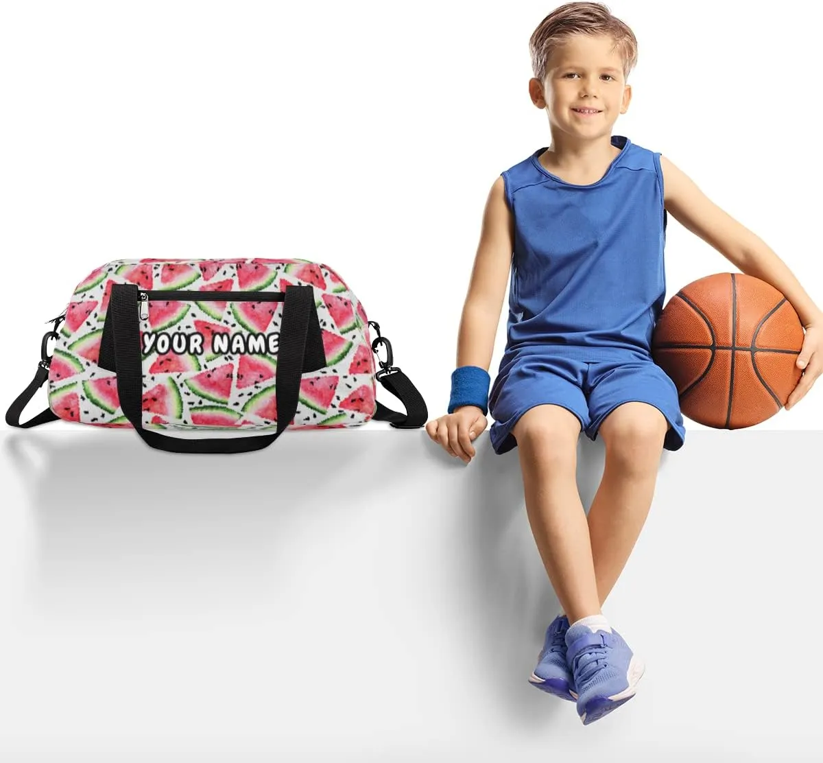 Red Pink Watermelon Personalized Kids Duffel Bag for Girls Boys, Watermelon Debris Custom Name Dance Bag Overnight Small Duffel Bag Carry On Sports Travel Bag for School Practice Gymnastics Ballet