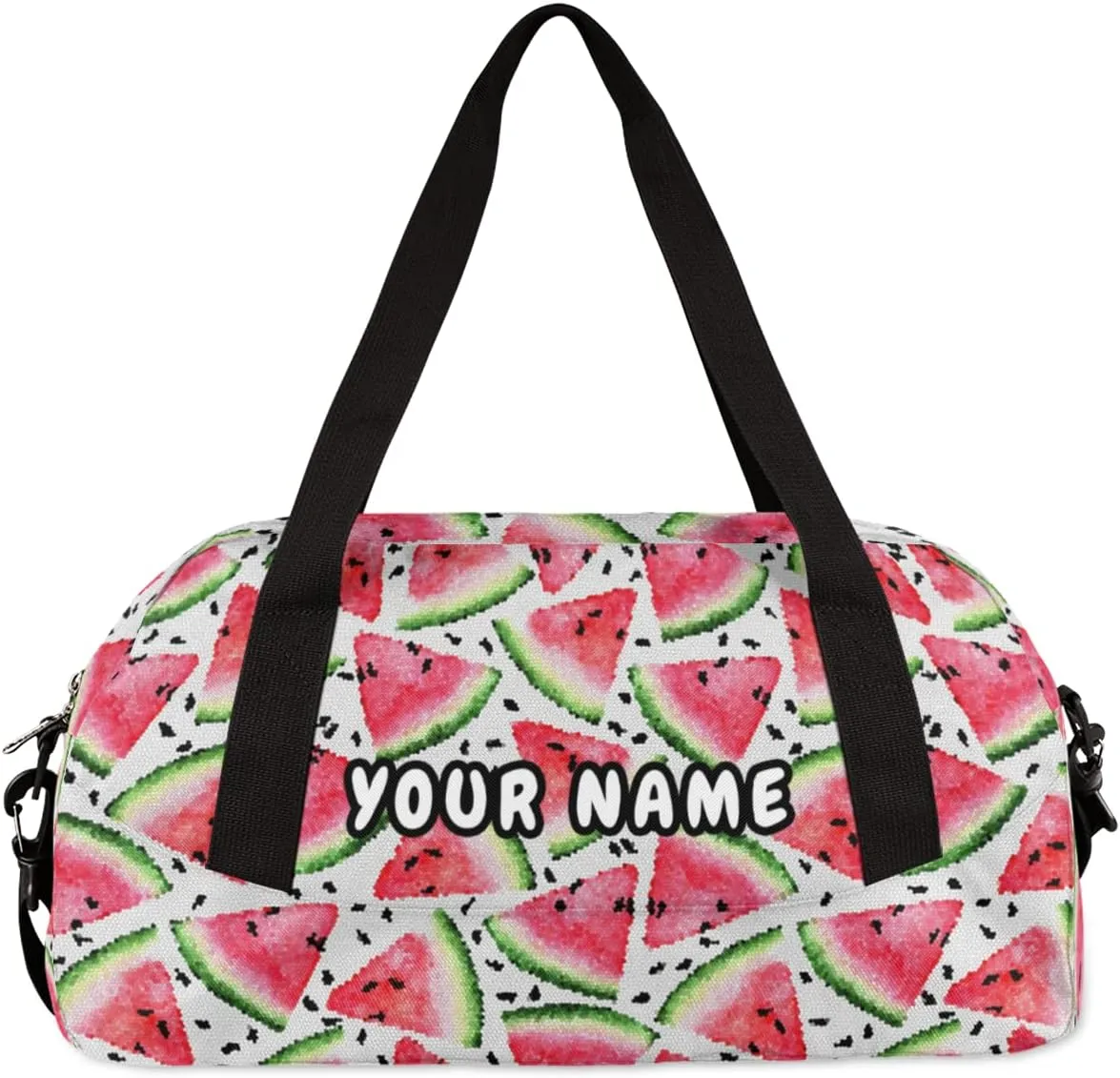 Red Pink Watermelon Personalized Kids Duffel Bag for Girls Boys, Watermelon Debris Custom Name Dance Bag Overnight Small Duffel Bag Carry On Sports Travel Bag for School Practice Gymnastics Ballet