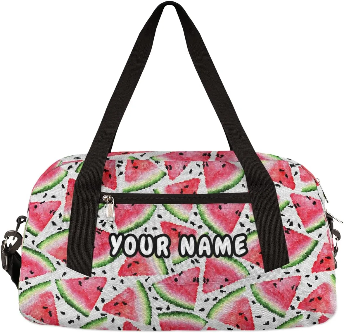 Red Pink Watermelon Personalized Kids Duffel Bag for Girls Boys, Watermelon Debris Custom Name Dance Bag Overnight Small Duffel Bag Carry On Sports Travel Bag for School Practice Gymnastics Ballet