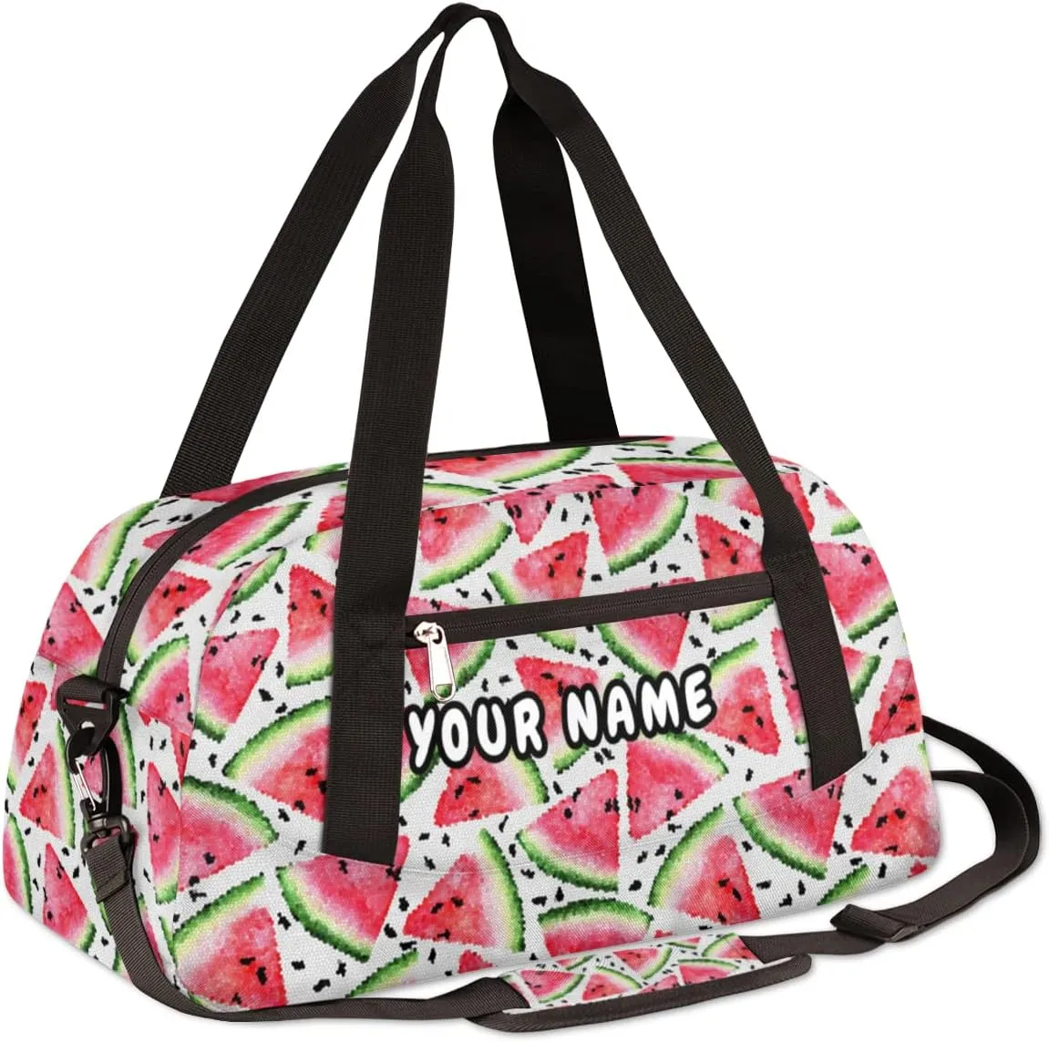 Red Pink Watermelon Personalized Kids Duffel Bag for Girls Boys, Watermelon Debris Custom Name Dance Bag Overnight Small Duffel Bag Carry On Sports Travel Bag for School Practice Gymnastics Ballet