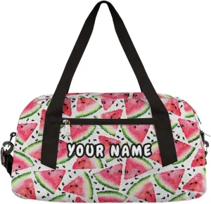 Red Pink Watermelon Personalized Kids Duffel Bag for Girls Boys, Watermelon Debris Custom Name Dance Bag Overnight Small Duffel Bag Carry On Sports Travel Bag for School Practice Gymnastics Ballet