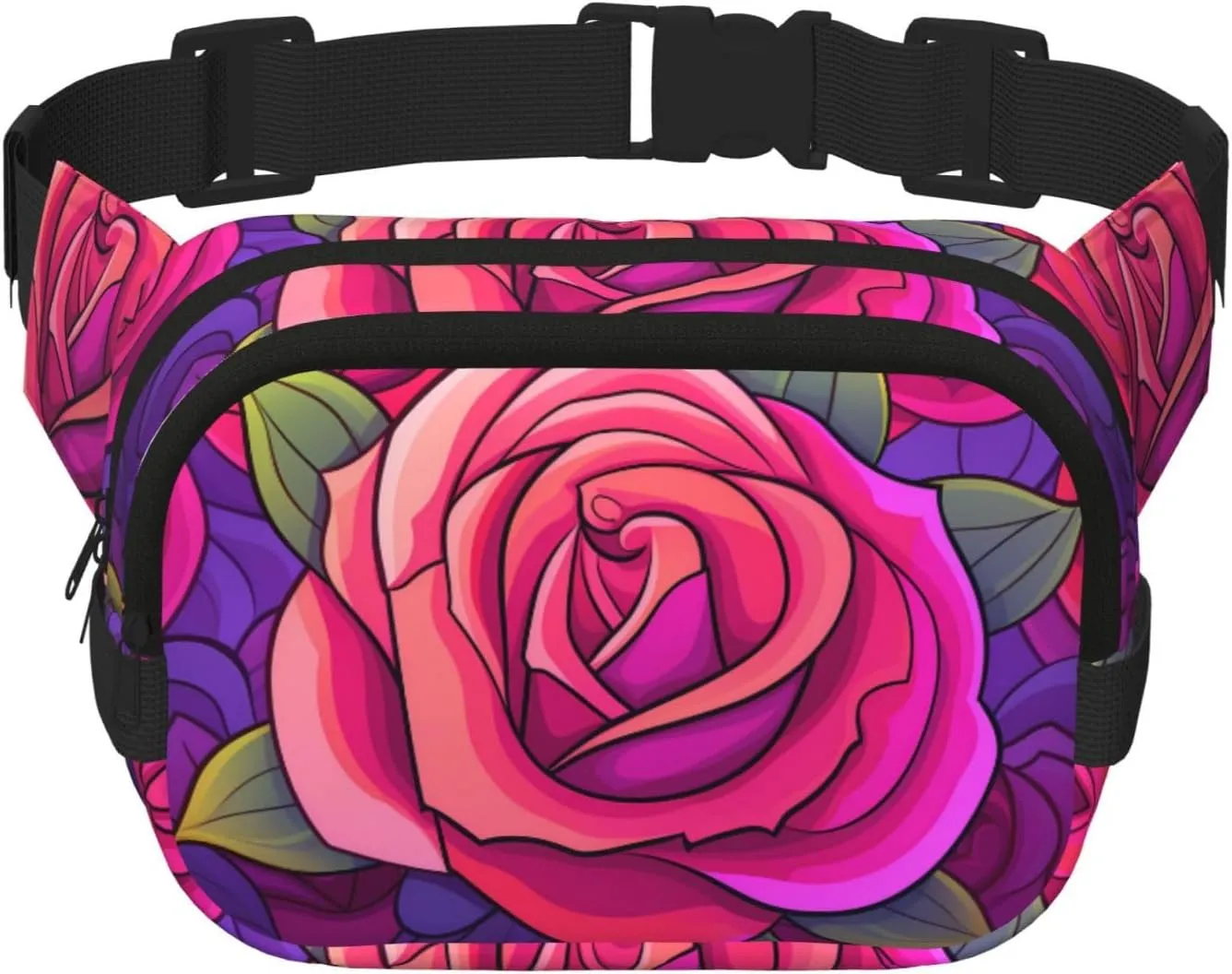 Reddish Purple Roses Fitness travel shoulder bag, fashionable and casual waist bag, square double-layer waist bag