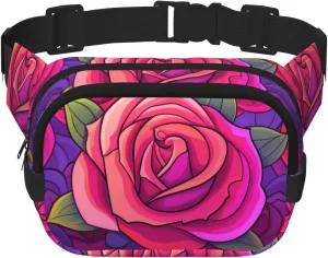 Reddish Purple Roses Fitness travel shoulder bag, fashionable and casual waist bag, square double-layer waist bag