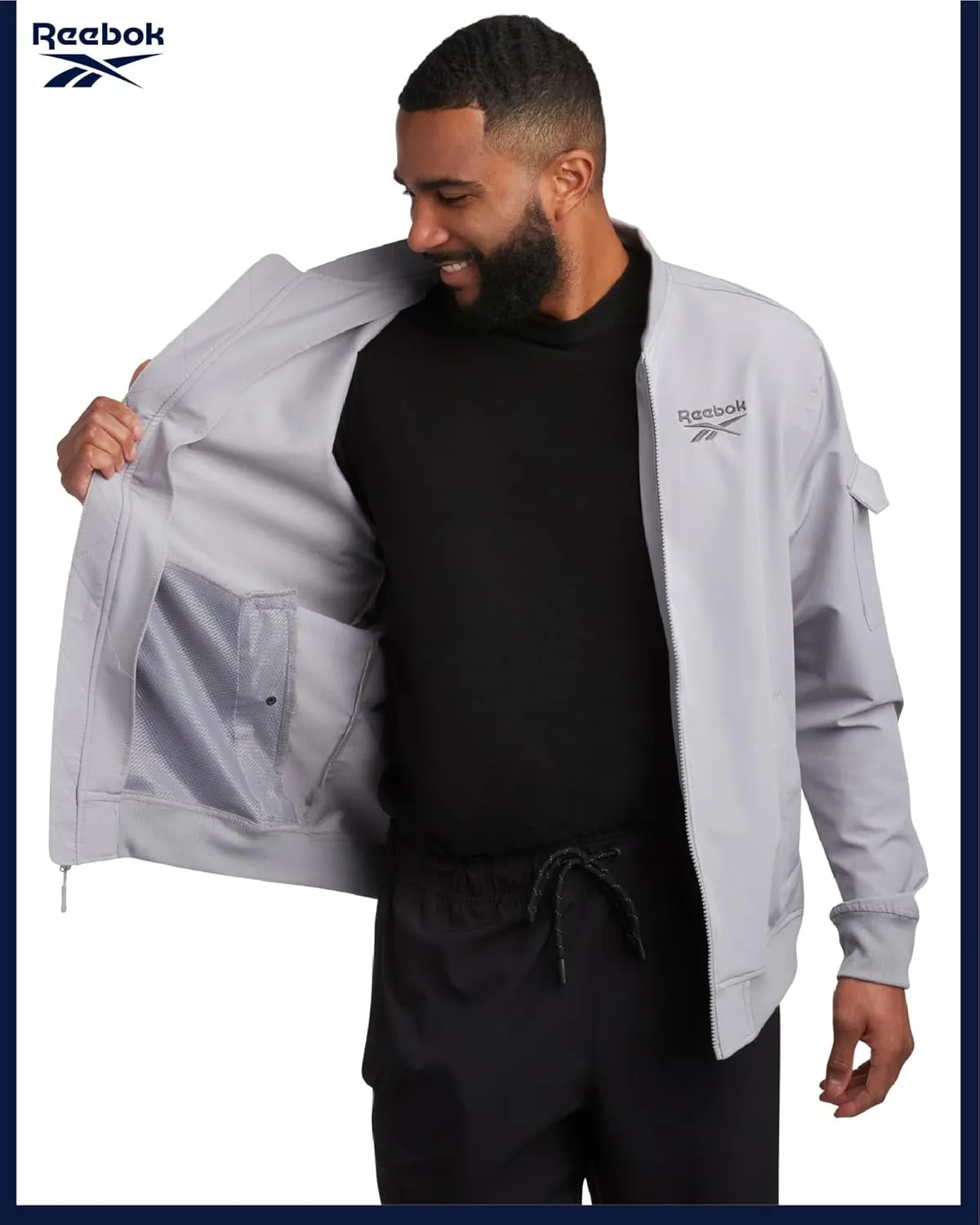 Reebok Mens Rain Jacket - Full Zip Up Lightweight Water Resistant Windbreaker Soft Shell Collar Rain Coat for Men (S-XL)