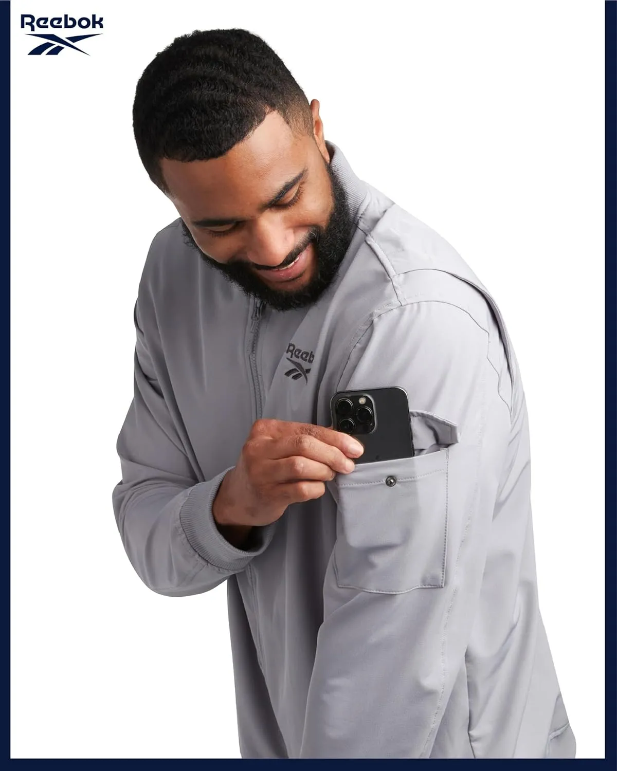 Reebok Mens Rain Jacket - Full Zip Up Lightweight Water Resistant Windbreaker Soft Shell Collar Rain Coat for Men (S-XL)