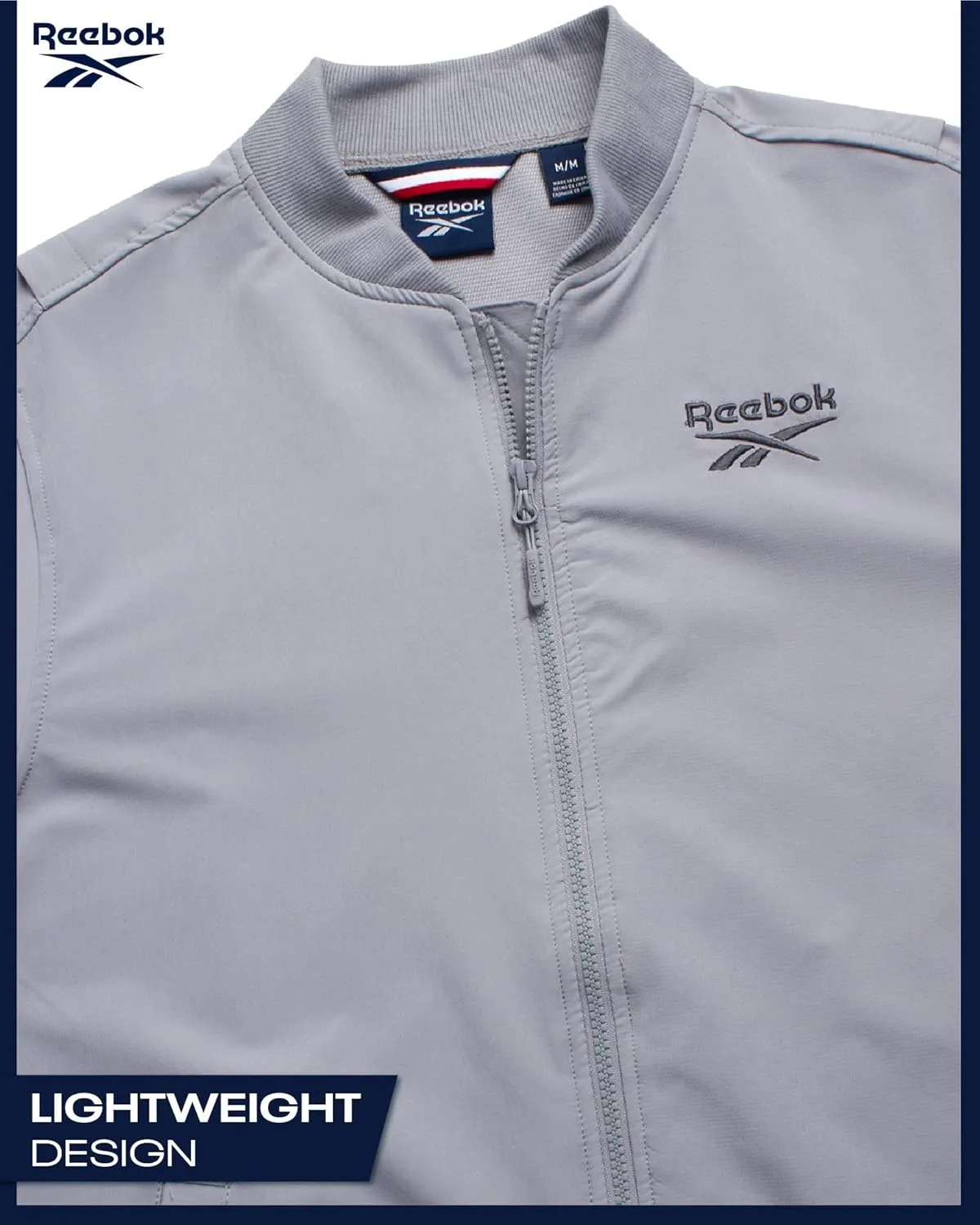 Reebok Mens Rain Jacket - Full Zip Up Lightweight Water Resistant Windbreaker Soft Shell Collar Rain Coat for Men (S-XL)