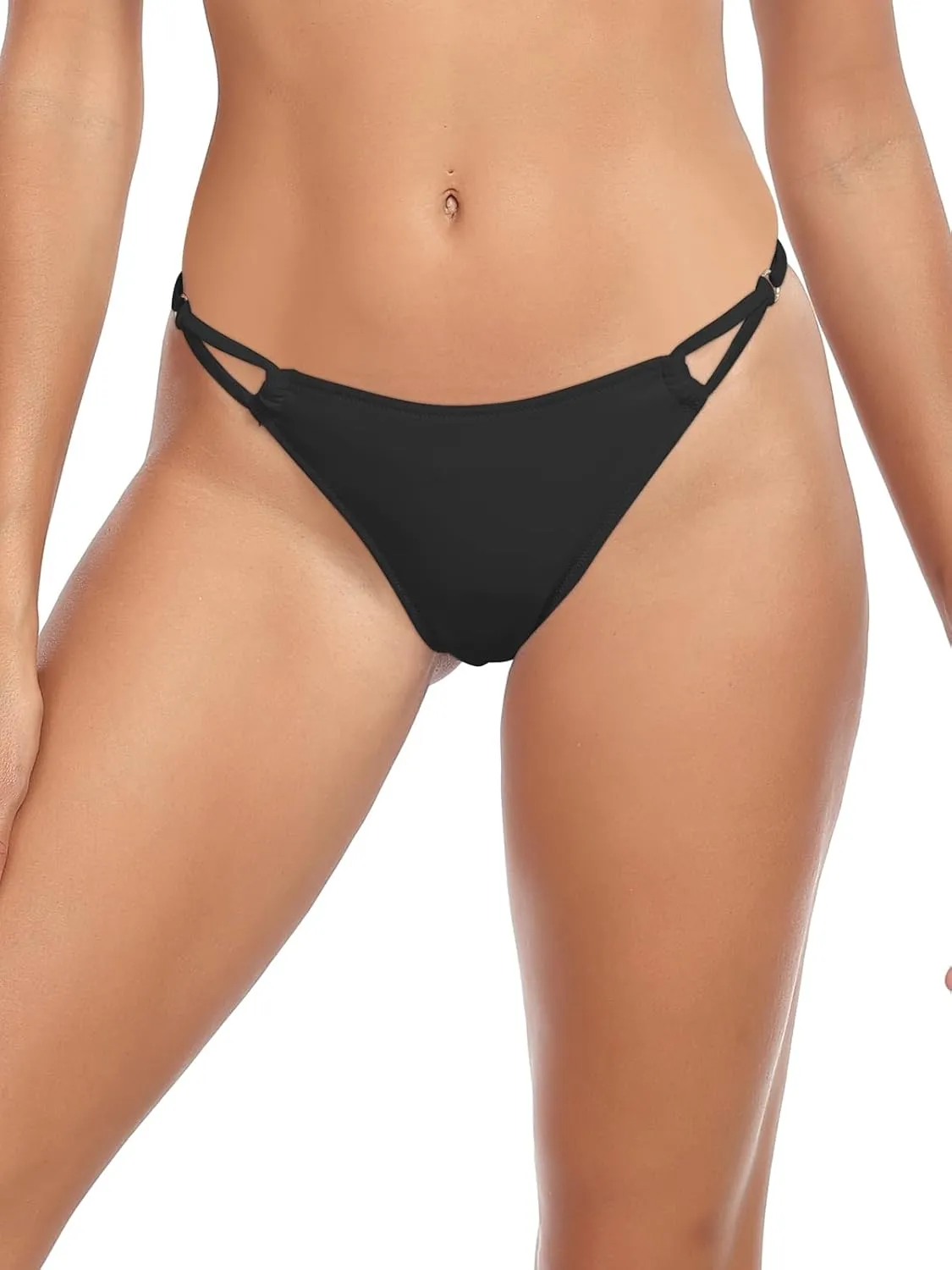 RELLECIGA Women’s Low Rise Sexy Thong Bikini Bottom Adjustable High Leg Swimsuit Bottoms