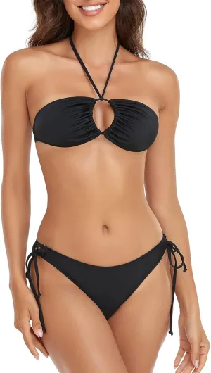 RELLECIGA Women's Triangle Bikinis for Women Halter String Top with Tie Side Bikini Bottom