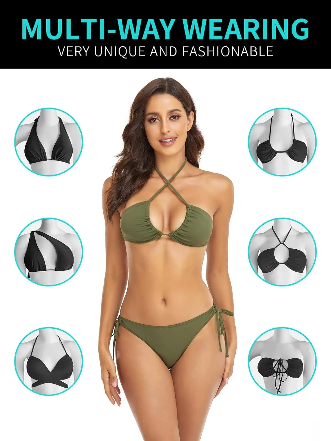 RELLECIGA Women's Triangle Bikinis for Women Halter String Top with Tie Side Bikini Bottom