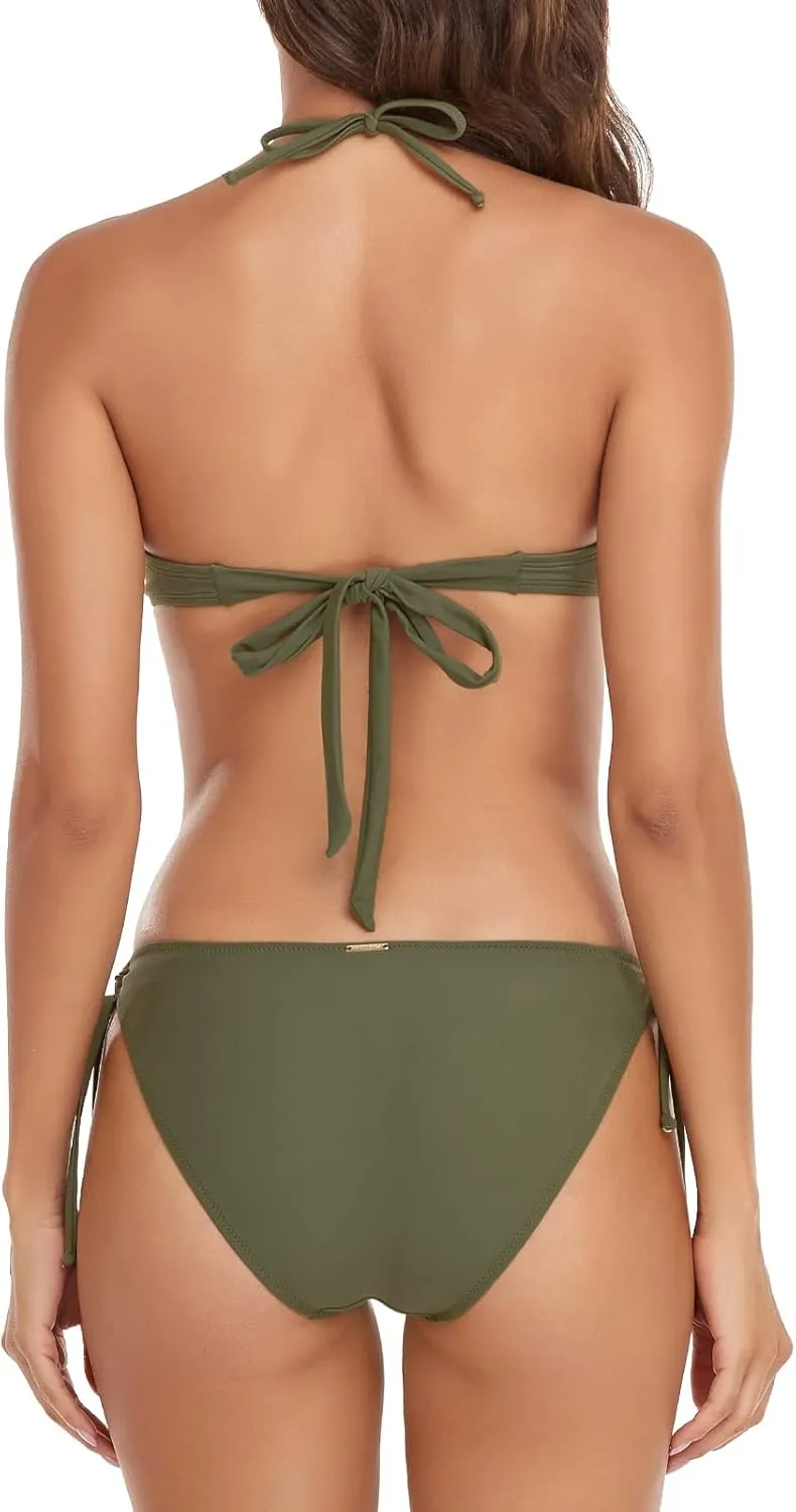 RELLECIGA Women's Triangle Bikinis for Women Halter String Top with Tie Side Bikini Bottom