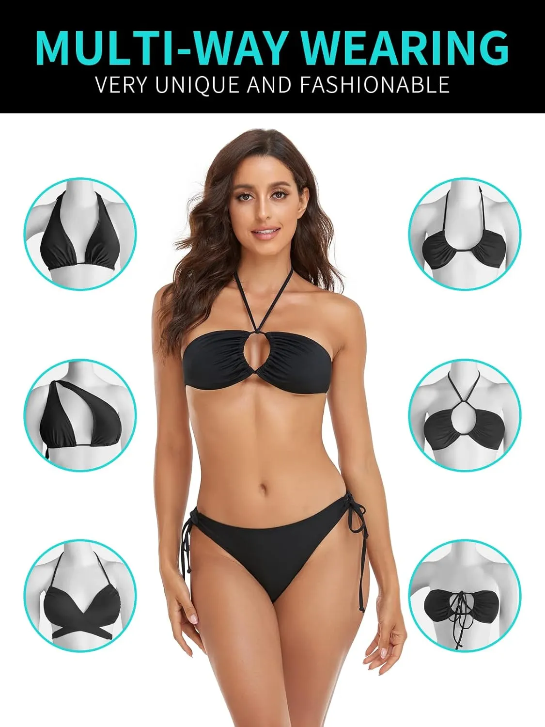RELLECIGA Women's Triangle Bikinis for Women Halter String Top with Tie Side Bikini Bottom