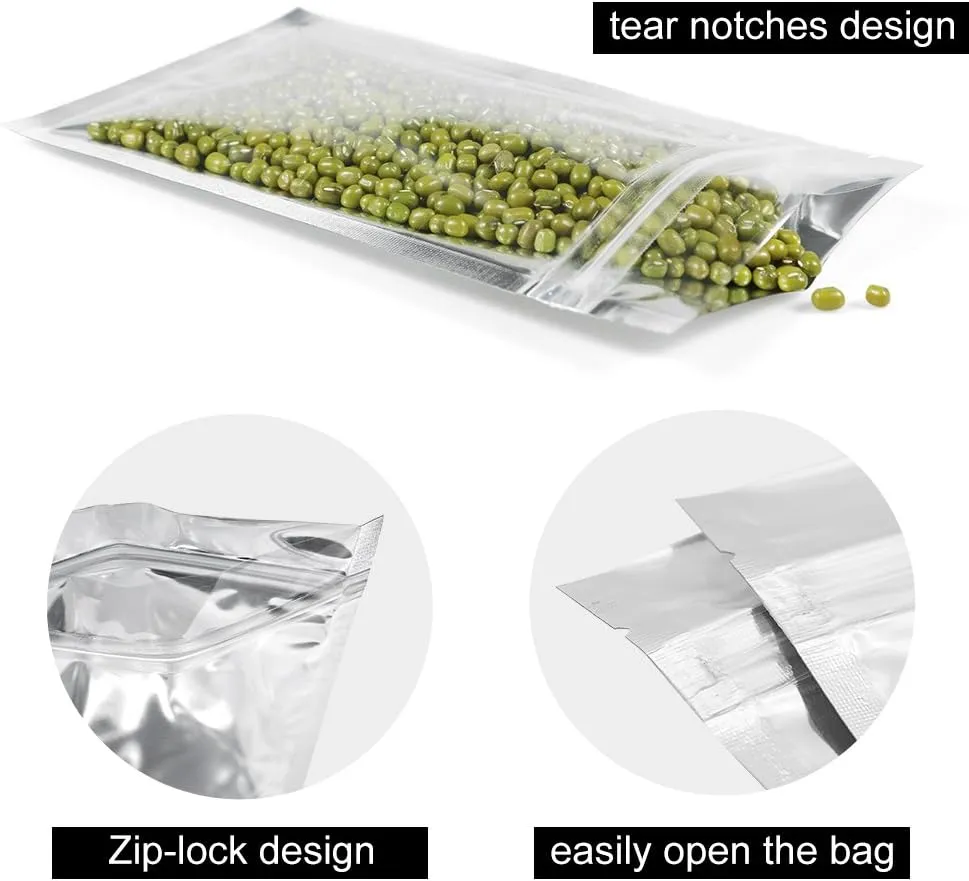 Resealable Zip Mylar Bag Food Storage Aluminum Foil Bags Smell Proof Pouches 100pcs (4.72x7.87 in)