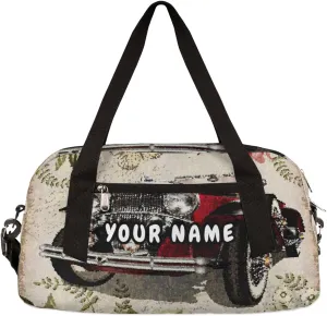 Retro Car Vintage Personalized Kids Duffel Bag for Girls Boys, Car Debris Custom Name Dance Bag Overnight Small Duffel Bag Carry On Weekend Sports Travel Bag for School Practice Gymnastics Ballet