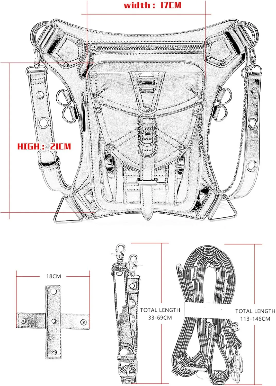 Retro Leather Steampunk Motorcycle Crossbody Shoulder Waist Bag