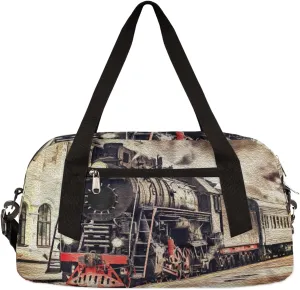 Retro Steam Train Kids Duffel Bag for Girls Boys Teens, Steam Train Oil Painting Dance Bag Overnight Small Duffel Bag Carry On Weekend Sports Gym Travel Bag for School Practice Gymnastics Ballet