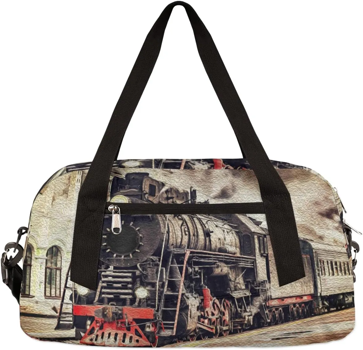Retro Steam Train Kids Duffel Bag for Girls Boys Teens, Steam Train Oil Painting Dance Bag Overnight Small Duffel Bag Carry On Weekend Sports Gym Travel Bag for School Practice Gymnastics Ballet