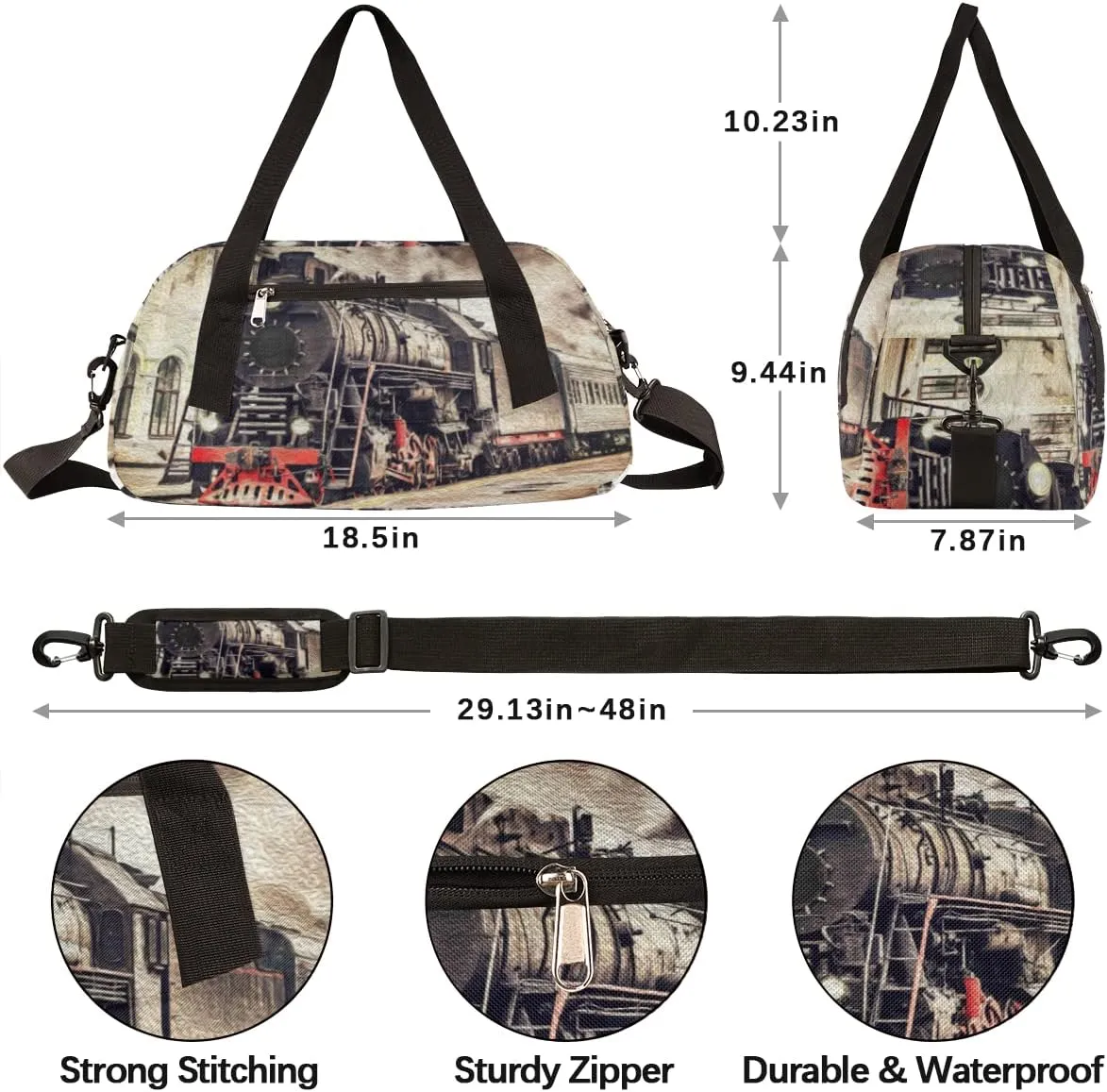 Retro Steam Train Kids Duffel Bag for Girls Boys Teens, Steam Train Oil Painting Dance Bag Overnight Small Duffel Bag Carry On Weekend Sports Gym Travel Bag for School Practice Gymnastics Ballet