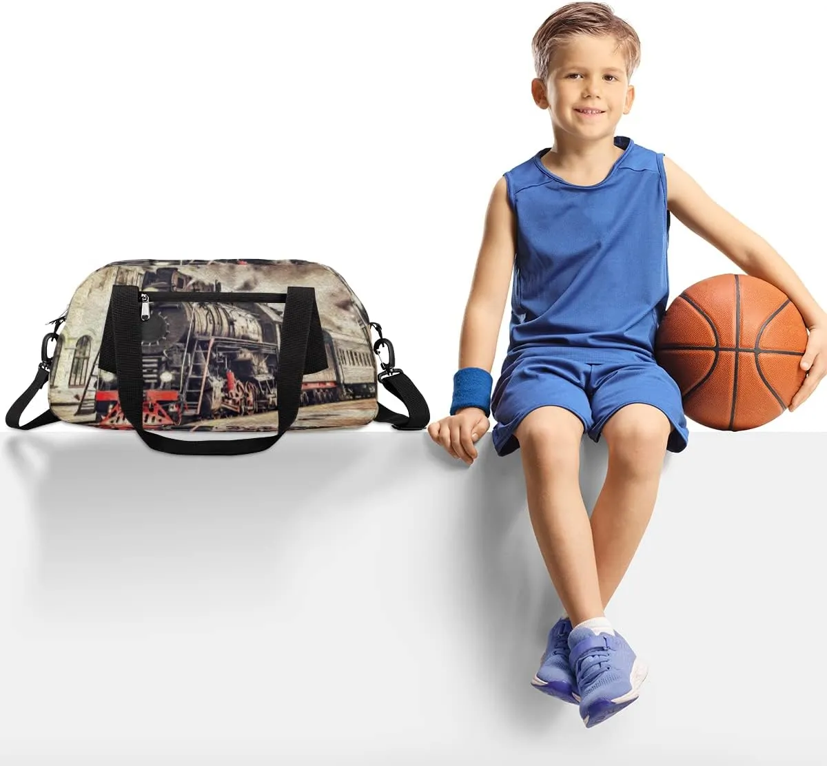 Retro Steam Train Kids Duffel Bag for Girls Boys Teens, Steam Train Oil Painting Dance Bag Overnight Small Duffel Bag Carry On Weekend Sports Gym Travel Bag for School Practice Gymnastics Ballet