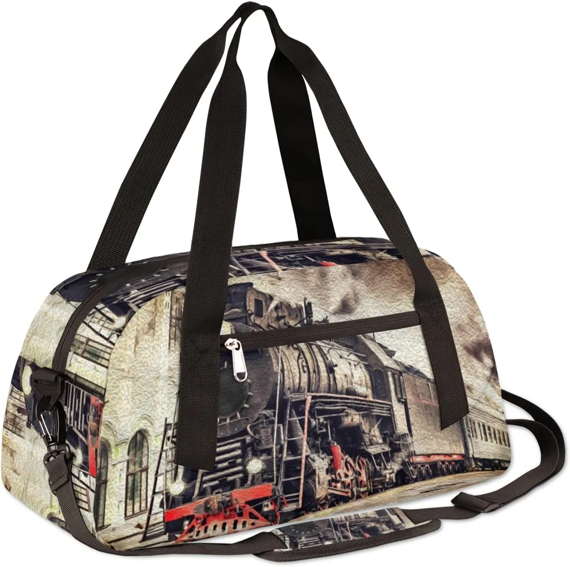 Retro Steam Train Kids Duffel Bag for Girls Boys Teens, Steam Train Oil Painting Dance Bag Overnight Small Duffel Bag Carry On Weekend Sports Gym Travel Bag for School Practice Gymnastics Ballet