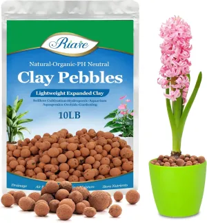 Riare 10 LBS Organic Expanded Clay Pebbles - 4mm-16mm Natural Leca Balls Lightweight Hydroponic Clay Pebbles Aggregate for Indoor Plants, Hydroponic Growing, Plants Drainage, Aquaponics