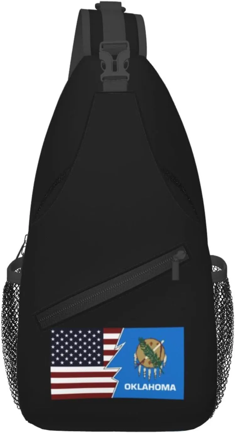 Ripped Style American And Flag Of Oklahoma Crossbody Bags For Women Men Chest Backpack Gym Shoulder Bag Travel Outdoor Sports Casual Crossbody Bags