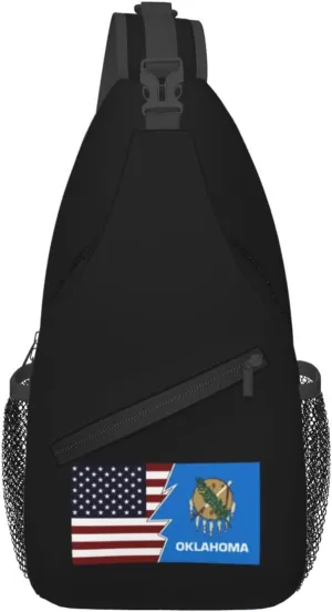 Ripped Style American And Flag Of Oklahoma Crossbody Bags For Women Men Chest Backpack Gym Shoulder Bag Travel Outdoor Sports Casual Crossbody Bags