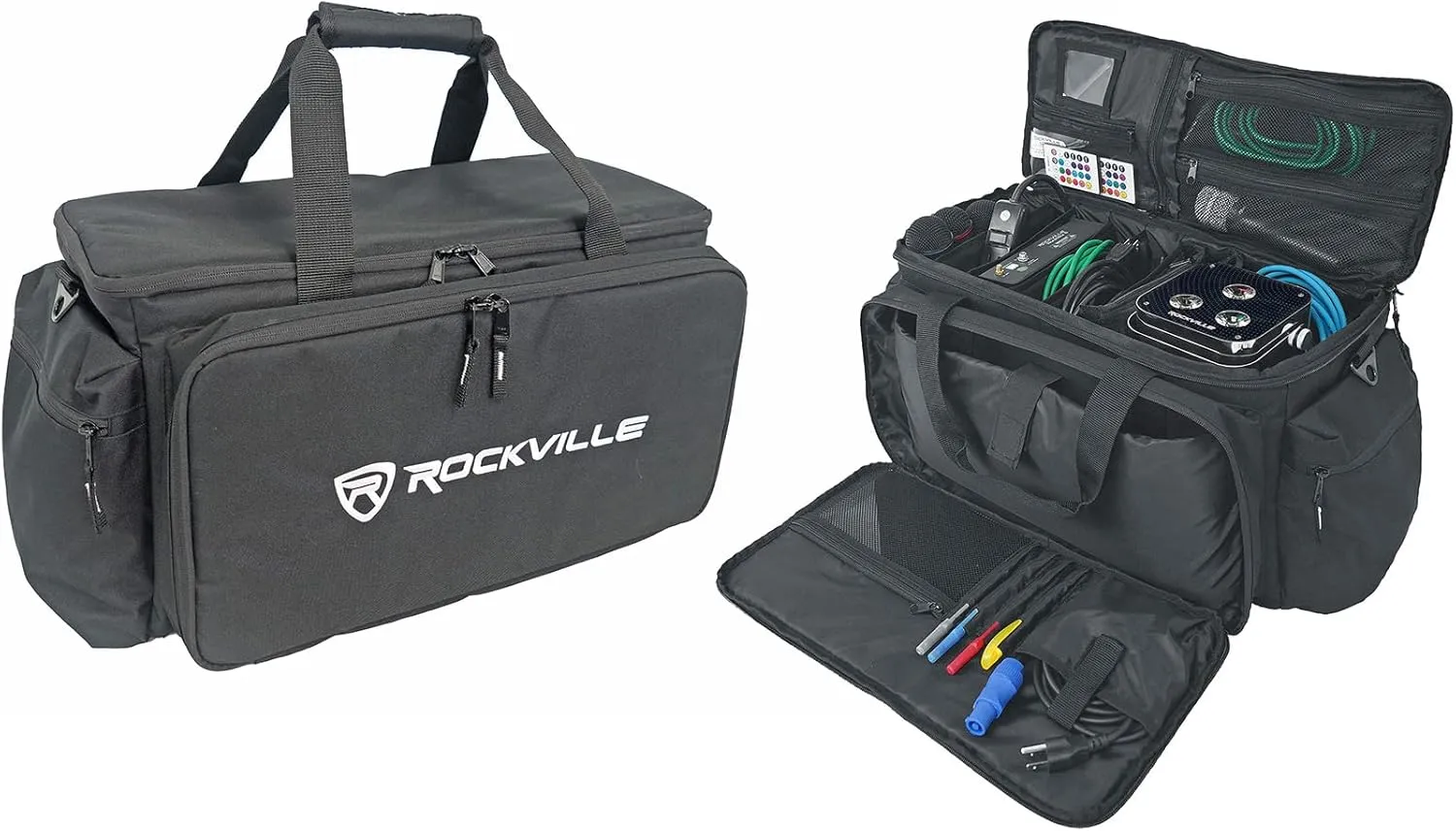 Rockville UT-BAG10 DJ Utility/Cable Bag, 10 Compartments, Padded Straps, Water-Resistant, Lockable Zippers, Perfect for DJs, Events, Gear & Cables