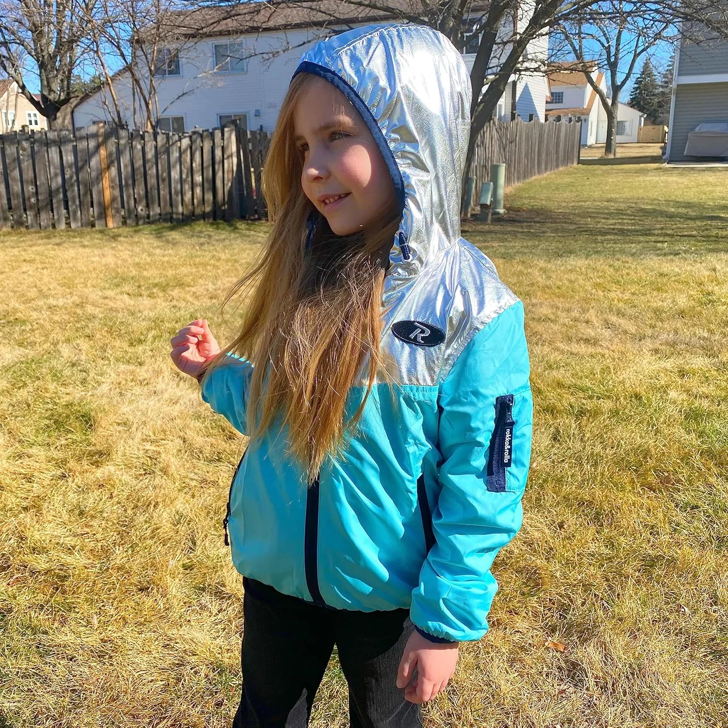 Rokka&Rolla Girls' Lightweight Water-Resistant Jersey-Lined Hooded Windbreaker Jacket