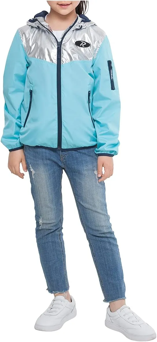 Rokka&Rolla Girls' Lightweight Water-Resistant Jersey-Lined Hooded Windbreaker Jacket
