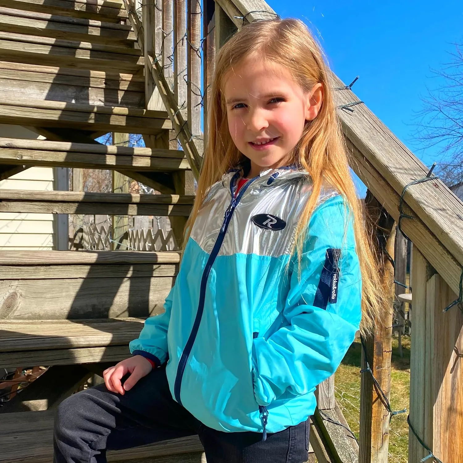 Rokka&Rolla Girls' Lightweight Water-Resistant Jersey-Lined Hooded Windbreaker Jacket