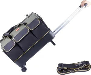 rolling tool bag with wheels for Electrician HVAC Tool Bag Organizer ，Hidden pull rod, plastic bottom, lightweight