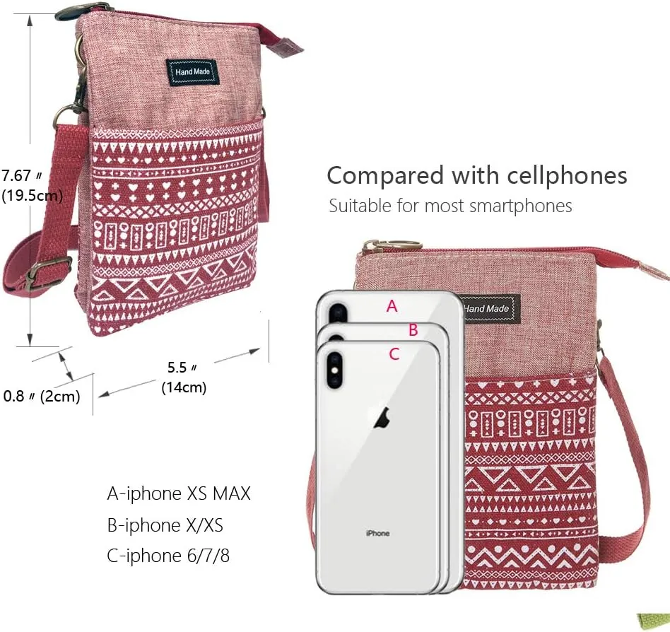 Roomy Cell Phone Purse Wallet Canvas Small Crossbody Purse Bags with Shoulder Strap For Women teen girlsl