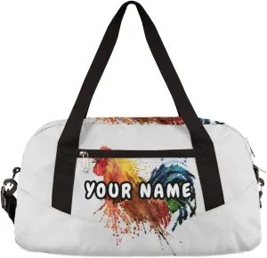 Rooster Farm Animal Personalized Kids Duffel Bag for Girls Boys, Rooster Debris Custom Name Dance Bag Overnight Small Duffel Bag Carry On Sports Travel Bag for School Practice Gymnastics Ballet