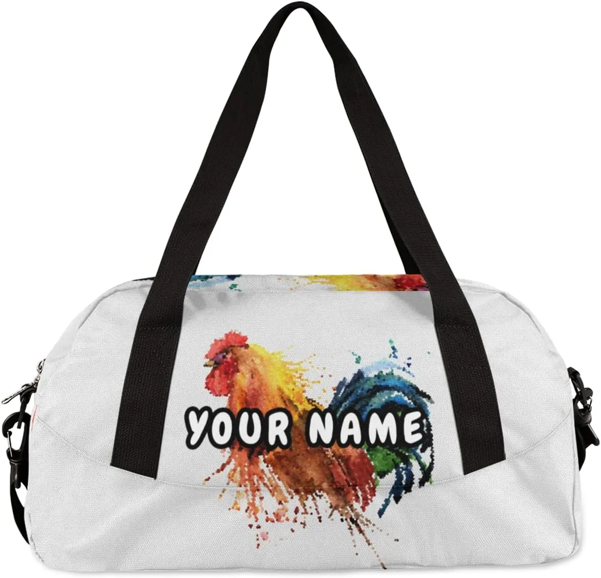 Rooster Farm Animal Personalized Kids Duffel Bag for Girls Boys, Rooster Debris Custom Name Dance Bag Overnight Small Duffel Bag Carry On Sports Travel Bag for School Practice Gymnastics Ballet