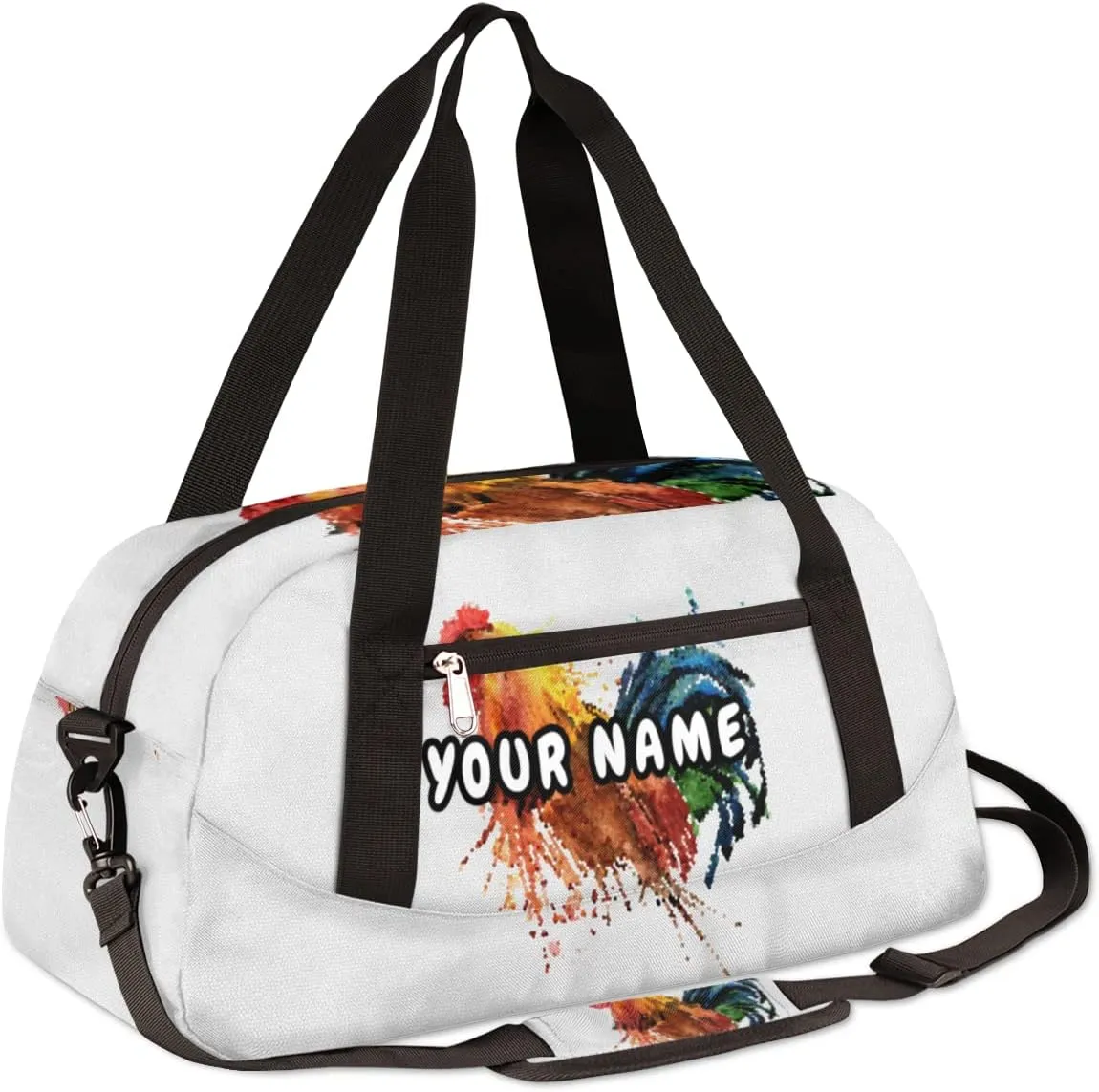 Rooster Farm Animal Personalized Kids Duffel Bag for Girls Boys, Rooster Debris Custom Name Dance Bag Overnight Small Duffel Bag Carry On Sports Travel Bag for School Practice Gymnastics Ballet