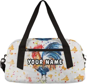 Rooster Personalized Kids Duffel Bag for Girls Boys, Rooster Debris Custom Name Dance Bag Overnight Small Duffel Bag Carry On Weekend Sports Travel Bag for School Practice Gymnastics Ballet