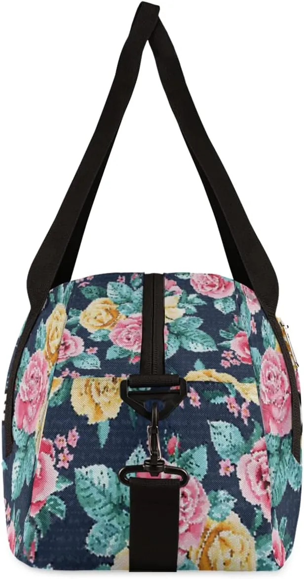 Rose Flower Pattern Personalized Kids Duffel Bag for Girls Boys, Rose Debris Custom Name Dance Bag Overnight Small Duffel Bag Carry On Weekend Sports Travel Bag for School Practice Gymnastics Ballet
