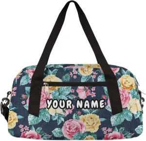 Rose Flower Pattern Personalized Kids Duffel Bag for Girls Boys, Rose Debris Custom Name Dance Bag Overnight Small Duffel Bag Carry On Weekend Sports Travel Bag for School Practice Gymnastics Ballet