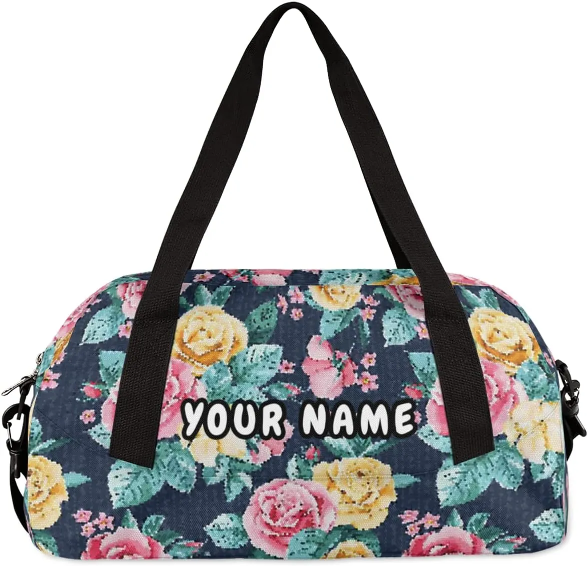 Rose Flower Pattern Personalized Kids Duffel Bag for Girls Boys, Rose Debris Custom Name Dance Bag Overnight Small Duffel Bag Carry On Weekend Sports Travel Bag for School Practice Gymnastics Ballet
