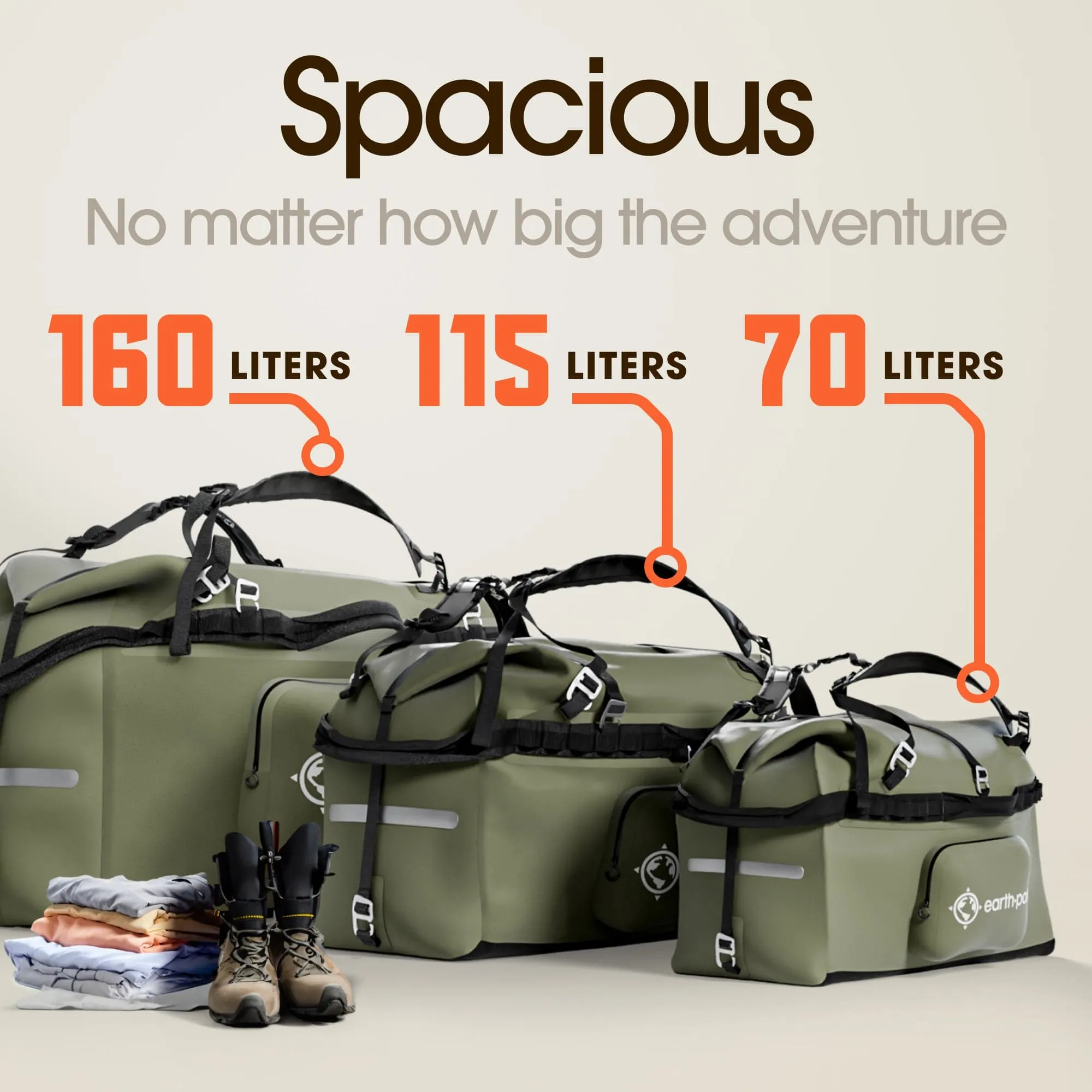 Rover Duffel Heavy Duty Water-Resistant 1680D TPU Duffle Bag with Detachable Straps & 4 Grab Handles ( 70L / 115L / 160L )